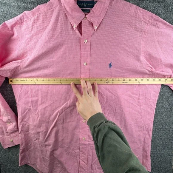 Ralph Lauren Long Sleeve Button Up Shirt Cotton Pink Check Yarmouth 16.5 34/35 - Picture 5 of 12